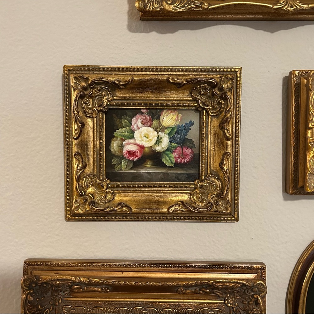 SOLD.  Gold Framed Floral Wall Art original oil painting